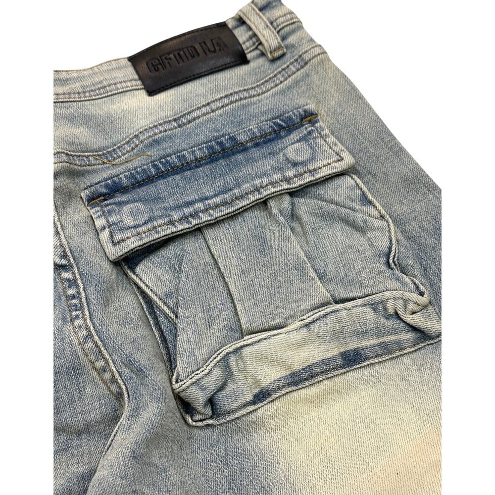 GFTD LA Los Angeles Men's Skinny Fit Jeans Magic Cargo Stretch Stonewash Denim - Picture 5 of 6